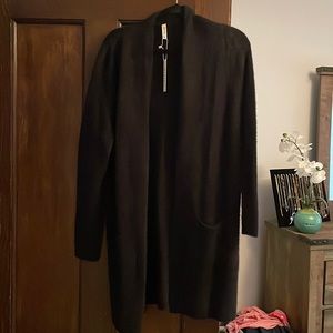 Long black fuzzy cardigan